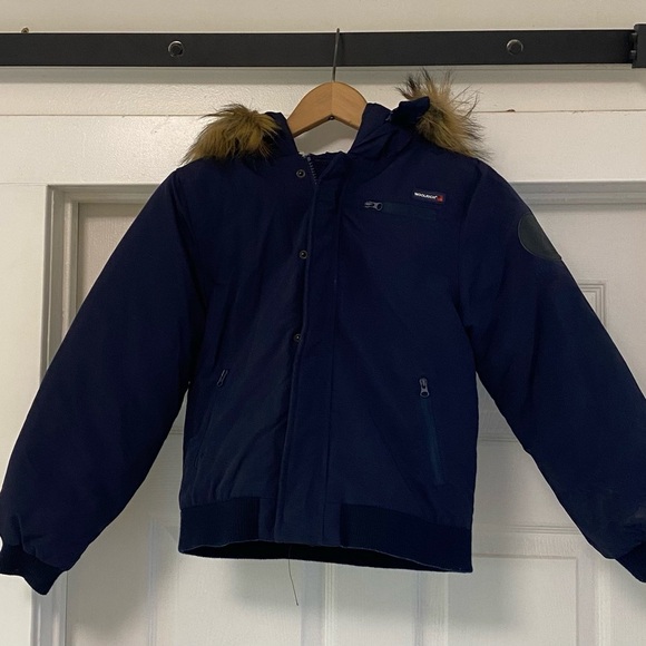 Woolrich Kids Navy Blue Down Jacket With Fur Hood - Picture 1 of 8